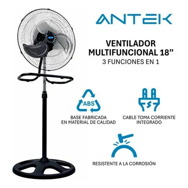 Ventilador De 18 PuLG, 95w Potencia, 3 En 1 - Antek Cobre Estructura Negro Aspas Aluminio Diámetro 68.58 Cm Frecuencia 60 Material De Las Aspas Metal