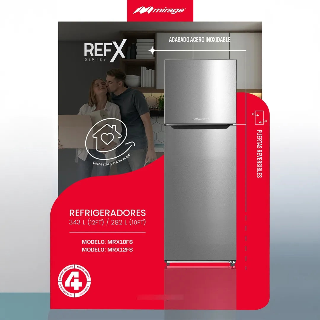 Refrigerador De 10 Ft3 Mirage Acero Inoxidable Doble Puerta Gris