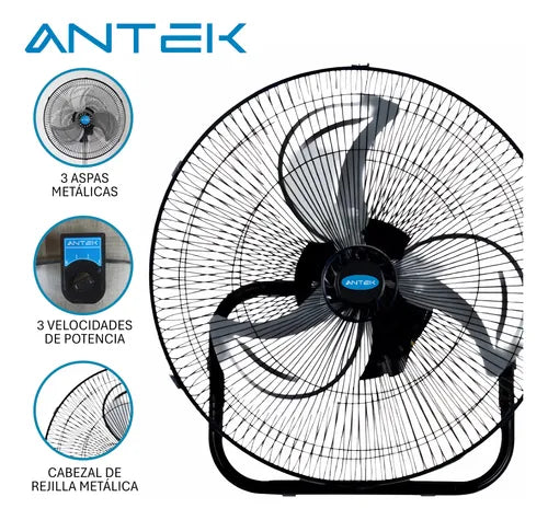 Ventilador De 18 PuLG, 95w Potencia, 3 En 1 - Antek Cobre Estructura Negro Aspas Aluminio Diámetro 68.58 Cm Frecuencia 60 Material De Las Aspas Metal