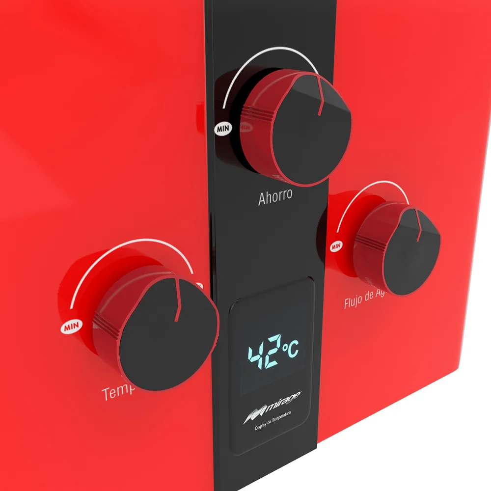 Mirage Boiler Gas Natural, Serie Flux, 10L/min, Color Rojo Modelo MBF10BC