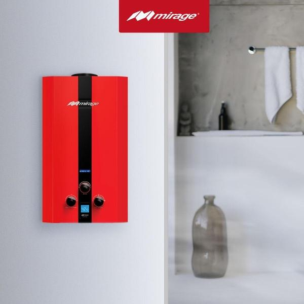 Mirage Boiler Gas Natural, Serie Flux, 10L/min, Color Rojo Modelo MBF10BC