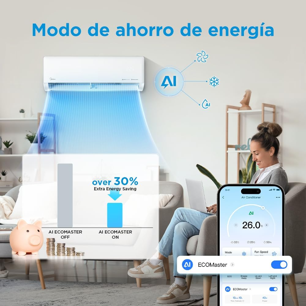 Minisplit Midea AI Ecomaster - 1 Ton, 110V, Frío y Calor (MAS12H1EZI)