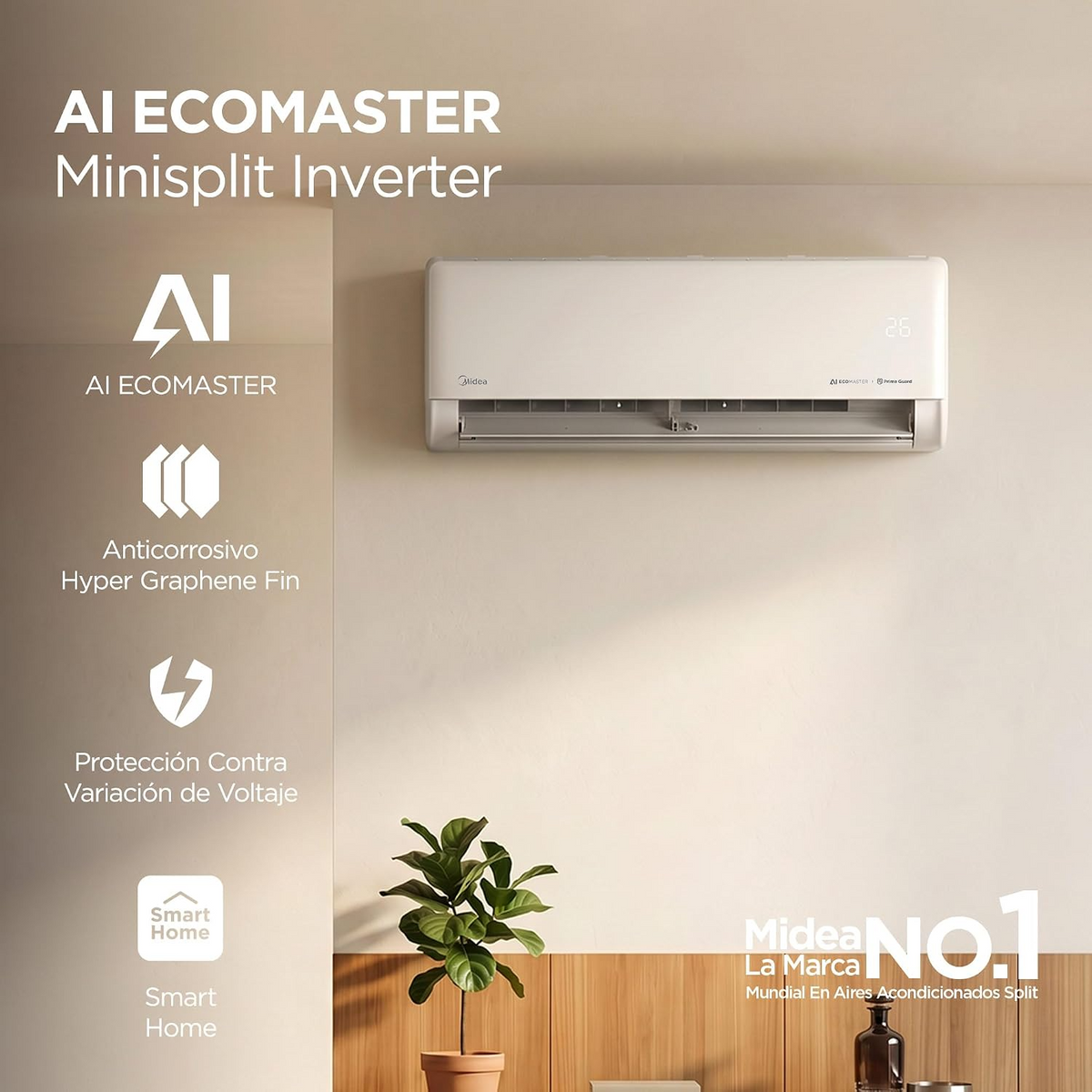 Minisplit Midea AI Ecomaster - 1 Ton, 110V, Frío y Calor (MAS12H1EZI)