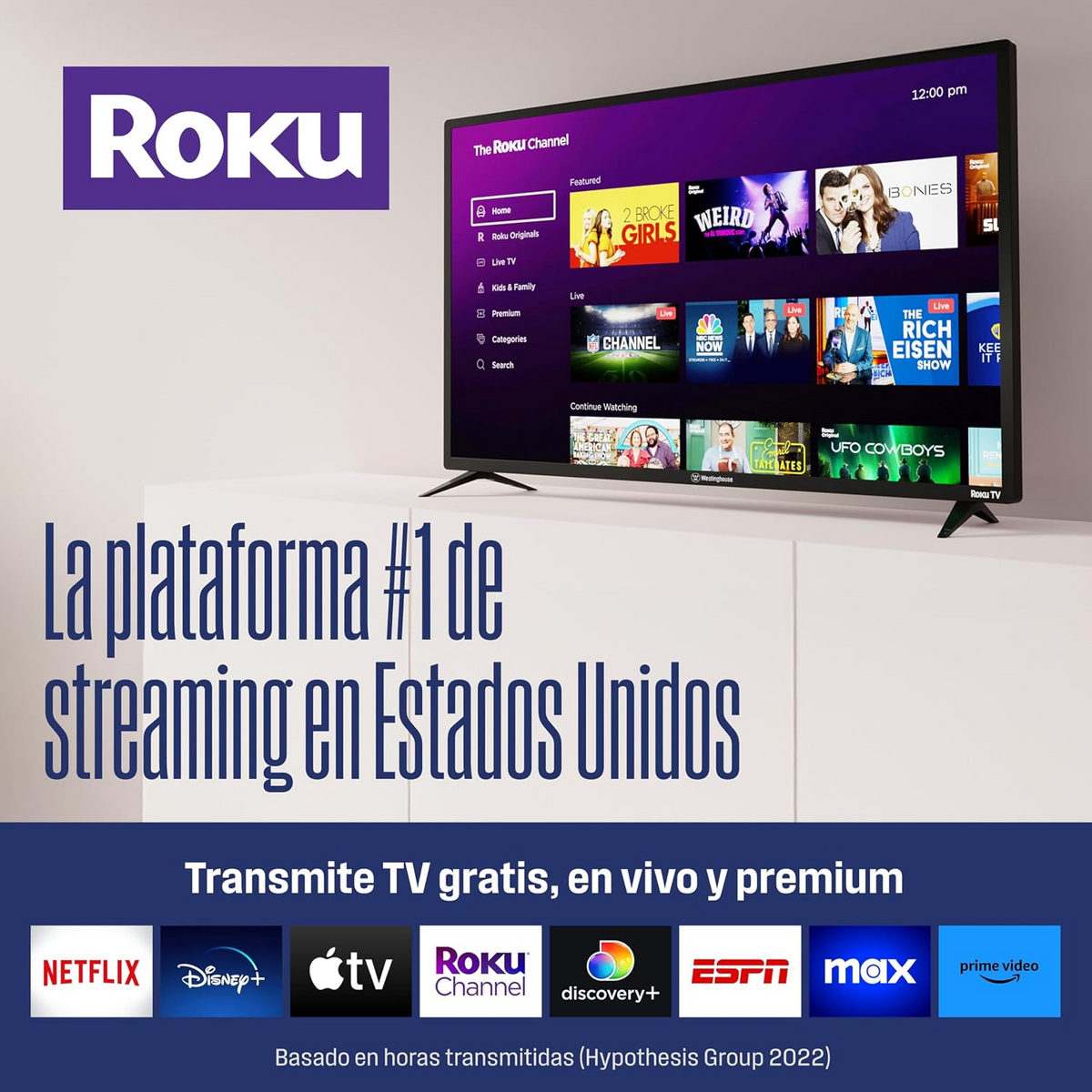 Westinghouse Smart TV Roku de 43" Pulgadas, Full HD de 1080p con Wi-Fi, Bluetooth, Aplicación Móvil, AirPlay, Alexa y Google - WR43FE2520