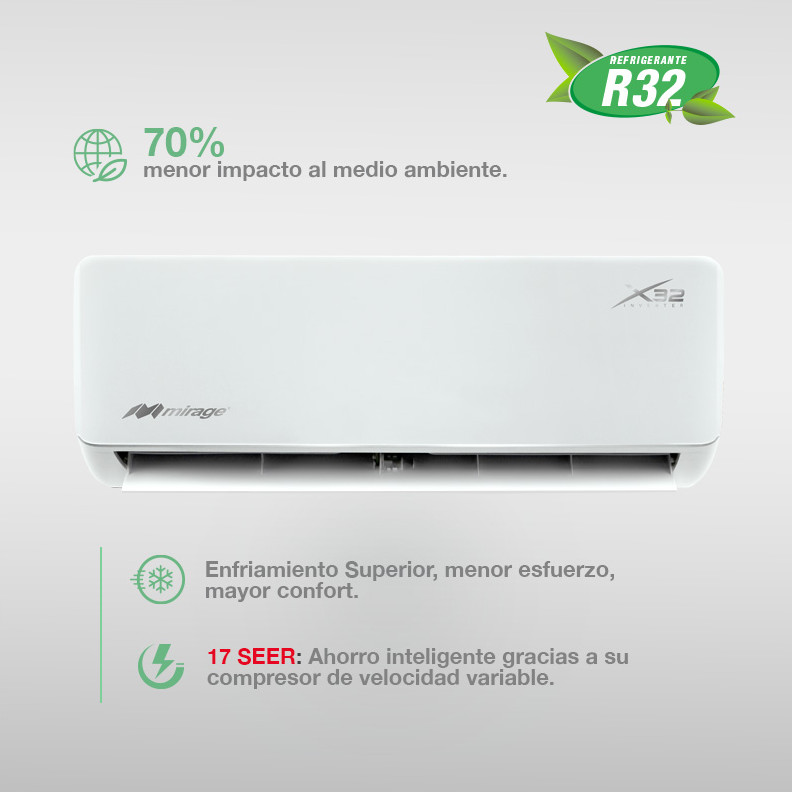 Minisplit Mirage Inverter X32 - 1.5 Tonelada, 220V, Frío/Calor (CWC181E)