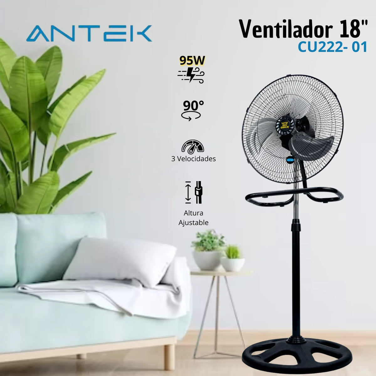 Ventilador De 18 PuLG, 95w Potencia, 3 En 1 - Antek Cobre Estructura Negro Aspas Aluminio Diámetro 68.58 Cm Frecuencia 60 Material De Las Aspas Metal